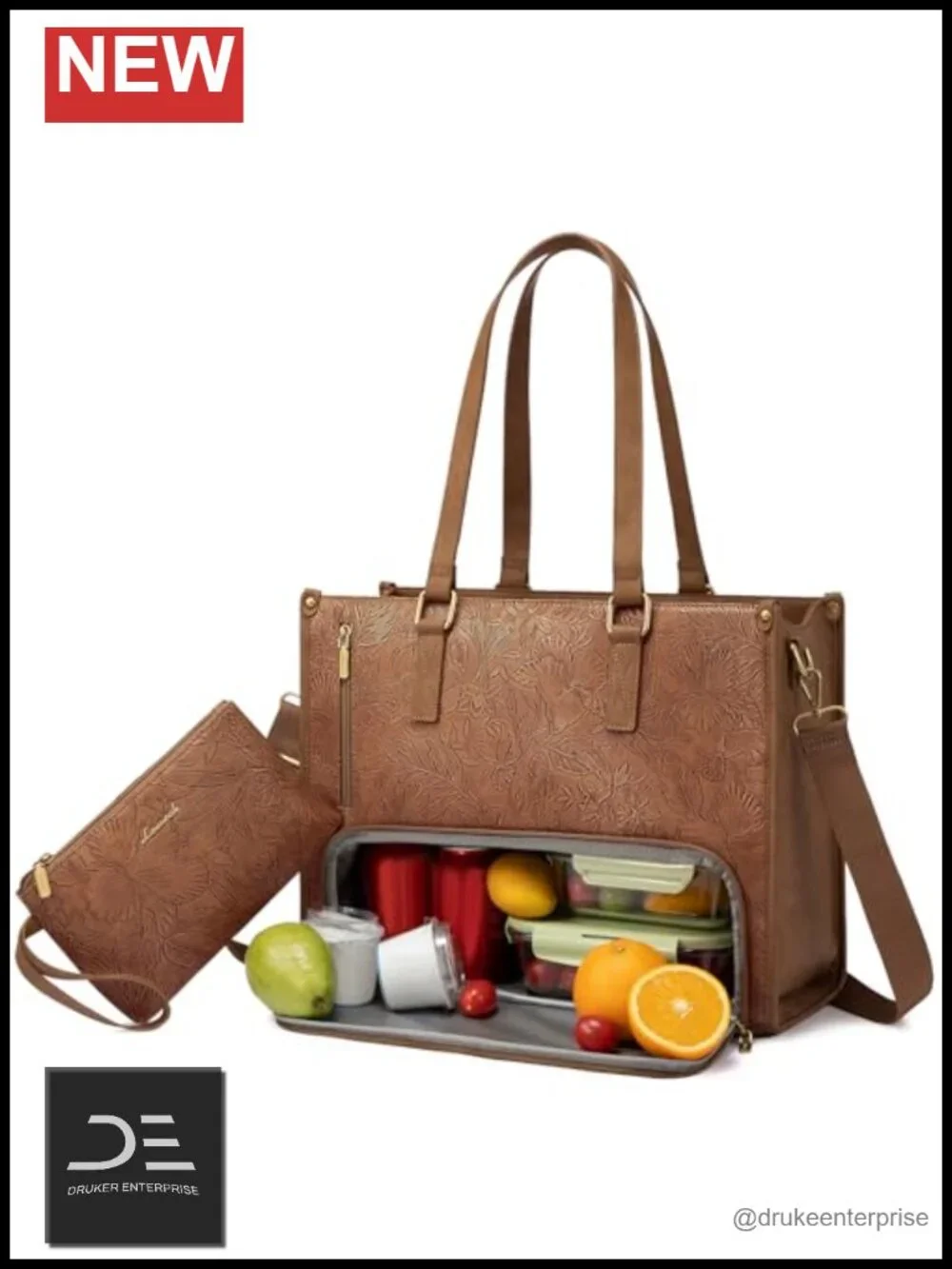 Quilted Faux Leather Laptop Lunch Tote with Insulated Compartment